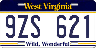 WV license plate 9ZS621