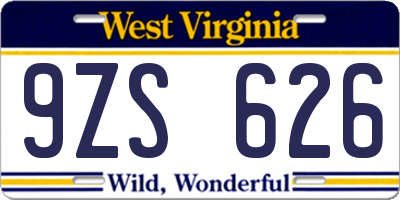 WV license plate 9ZS626