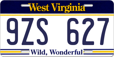 WV license plate 9ZS627