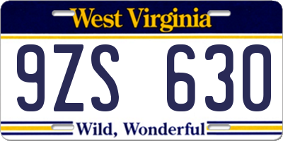 WV license plate 9ZS630