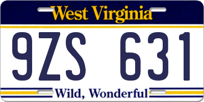 WV license plate 9ZS631