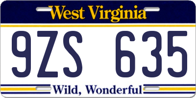 WV license plate 9ZS635