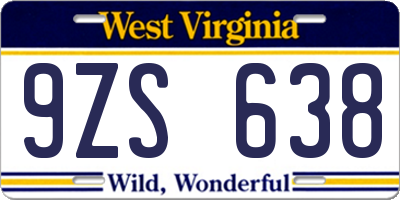 WV license plate 9ZS638