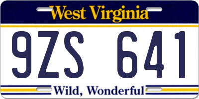 WV license plate 9ZS641
