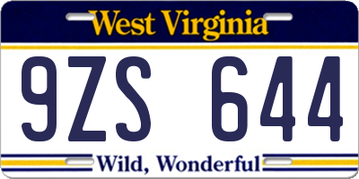 WV license plate 9ZS644