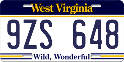 WV license plate 9ZS648