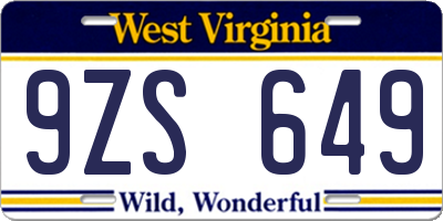 WV license plate 9ZS649