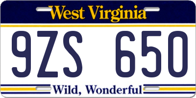 WV license plate 9ZS650