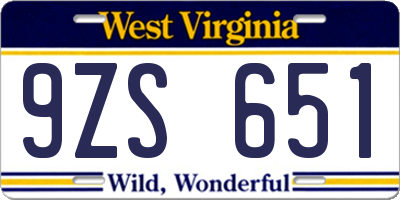 WV license plate 9ZS651