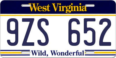 WV license plate 9ZS652