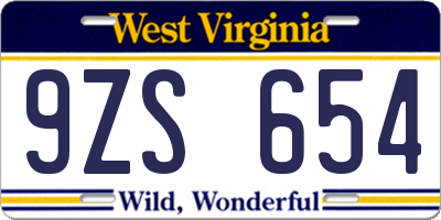 WV license plate 9ZS654