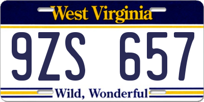 WV license plate 9ZS657