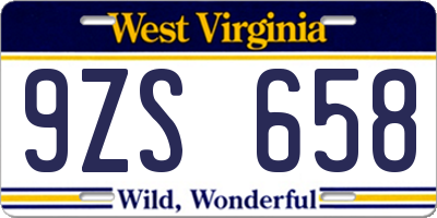 WV license plate 9ZS658