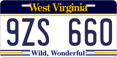 WV license plate 9ZS660