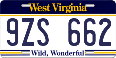 WV license plate 9ZS662