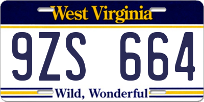 WV license plate 9ZS664