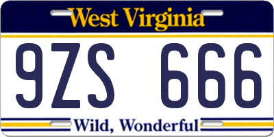 WV license plate 9ZS666