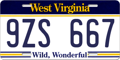WV license plate 9ZS667