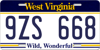 WV license plate 9ZS668