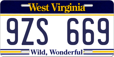 WV license plate 9ZS669