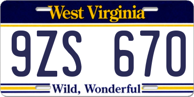 WV license plate 9ZS670