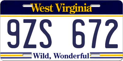 WV license plate 9ZS672