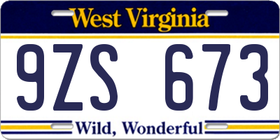 WV license plate 9ZS673