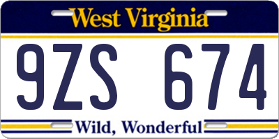WV license plate 9ZS674