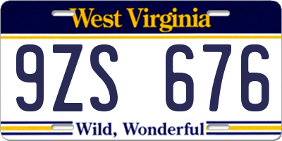 WV license plate 9ZS676