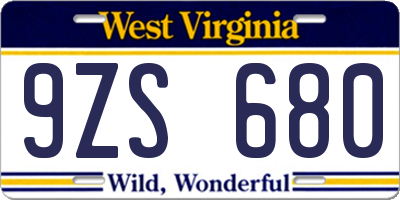 WV license plate 9ZS680