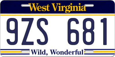 WV license plate 9ZS681