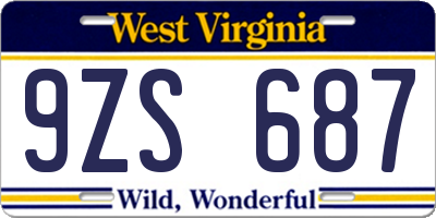WV license plate 9ZS687