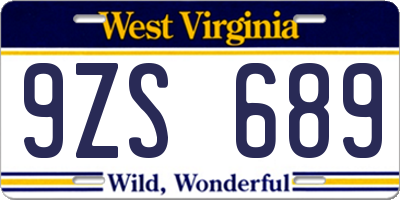 WV license plate 9ZS689