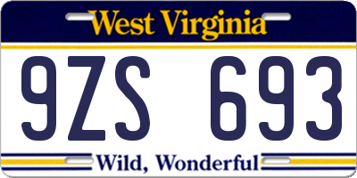 WV license plate 9ZS693