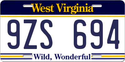 WV license plate 9ZS694