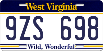 WV license plate 9ZS698