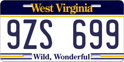 WV license plate 9ZS699
