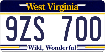 WV license plate 9ZS700