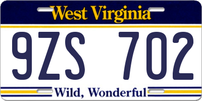 WV license plate 9ZS702