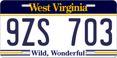 WV license plate 9ZS703