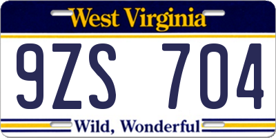 WV license plate 9ZS704
