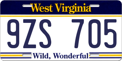 WV license plate 9ZS705