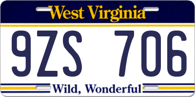 WV license plate 9ZS706