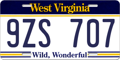 WV license plate 9ZS707