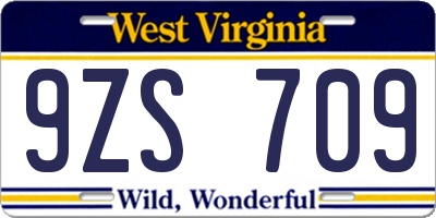 WV license plate 9ZS709