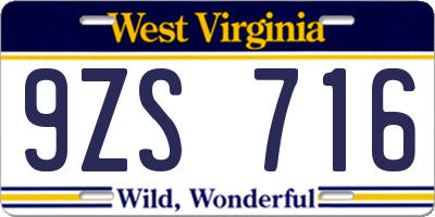 WV license plate 9ZS716