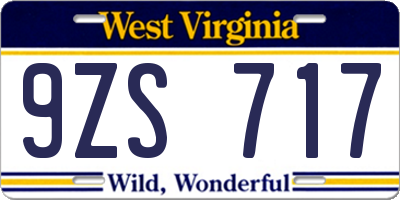 WV license plate 9ZS717