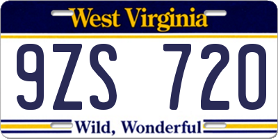 WV license plate 9ZS720