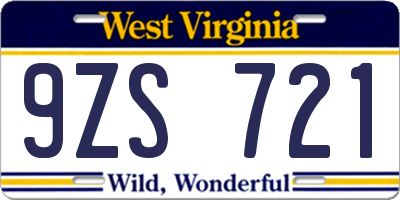 WV license plate 9ZS721