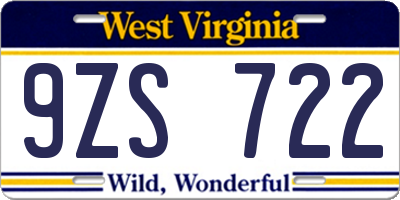 WV license plate 9ZS722